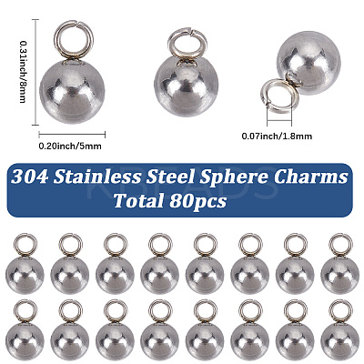80Pcs 304 Stainless Steel Sphere Charms STAS-SC0010-03P-1