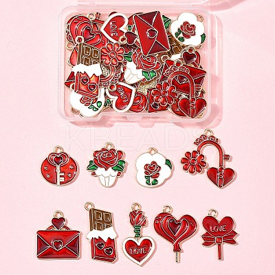 36Pcs 9 Styles Valentine's Day Theme Alloy Enamel Pendants ENAM-FS0002-48-RS-1