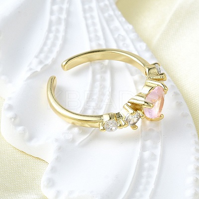 Brass Micro Pave Cubic Zirconia Open Cuff Rings for Women RJEW-F179-03G-1