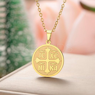 201 Stainless Steel Orthodox Cross Pendant Cable Chain Necklaces for Women FS-WGFDB3C-02-1
