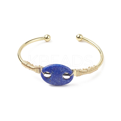 Natural Lapis Lazuli Coffee Bean Open Cuff Bangle BJEW-G660-01G-12-1