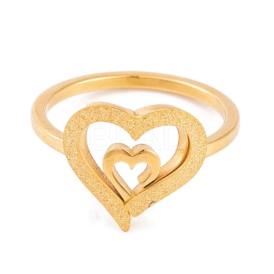 PVD Vacuum Plating 304 Stainless Steel Heart Finger Ring for Women RJEW-C086-21-G-1