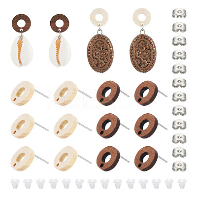 20Pcs 2 Styles Donut Shape Natural Ash Wood Stud Earring Findings EJEW-TA0001-35-1