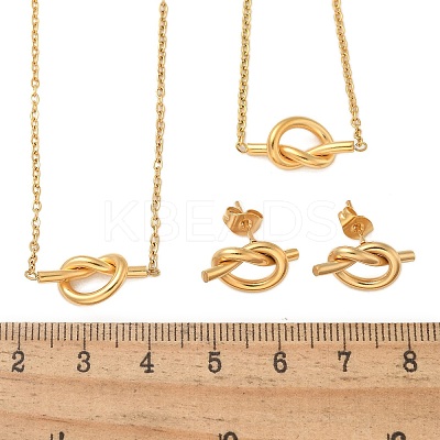 Knot 304 Stainless Steel Pendant Necklaces & Bracelets & Stud Earrings Sets for Women SJEW-C004-16G-1
