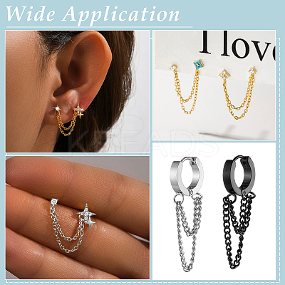 8Pcs 4 Colors Stainless Steel Cartilage Earrings with Double Dangle Chains AJEW-ME0001-50-1
