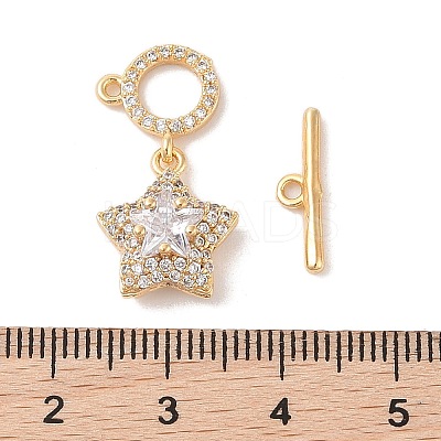 Golden Brass Micro Pave Clear Cubic Zirconia Toggle Clasps KK-B100-040G-1