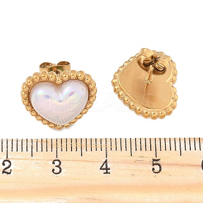 304 Stainless Steel Shell Heart Stud Earrings for Women EJEW-Z095-02G-1