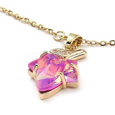 Maple Leaf Light Gold Brass Micro Pave Cubic Zirconia Pendant Necklaces NJEW-E105-14KCG-03-1