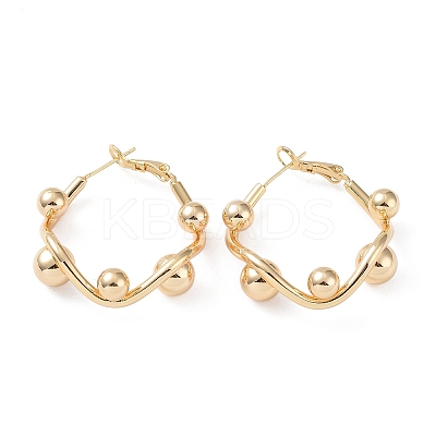 Brass Round Beaded Rhombus Hoop Earrings EJEW-A025-03G-1