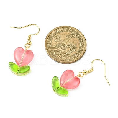 Heart Flower Glass & Lampwork Dangle Earrings EJEW-JE05324-1