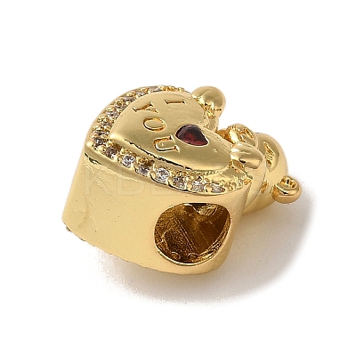 Heart Rack Plating Brass Micro Pave Cubic Zirconia European Beads KK-G511-02C-G-1