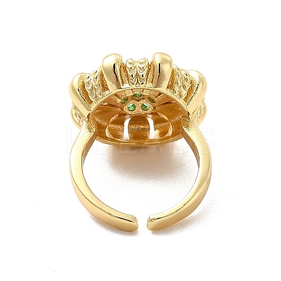 Cubic Zirconia Flower Open Cuff Ring RJEW-C055-05G-1