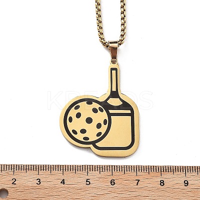 201 Stainless Steel Pickleball Paddle Pendant Box Chain Necklaces for Women Men NJEW-H050-02G-1