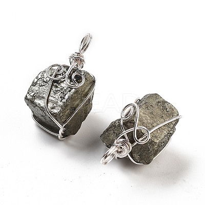 Cuboid Brass Natural Pyrite Pendants G-N0145-10P-1