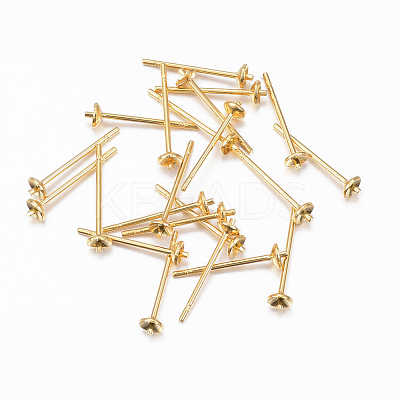 304 Stainless Steel Post Stud Earring Settings For Half Drilled Bead STAS-H558-07G-1