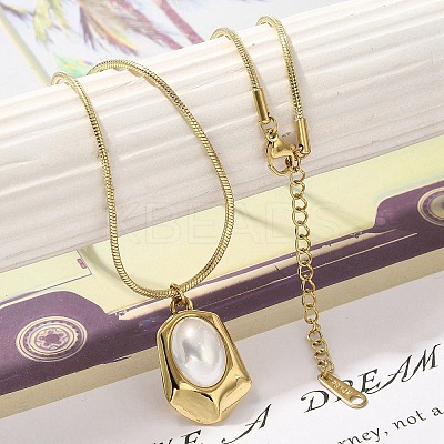 Shell Pearl Polygon Pendant Necklaces NJEW-K255-11G-1