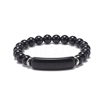 Natural Obsidian Beaded Stretch Bracelet BJEW-JB08879-02-1