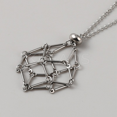 304 Stainless Steel Braided Adjusting Chain Macrame Pouch Empty Stone Holder for Pendant Necklaces Making NJEW-WH0025-01B-P-1