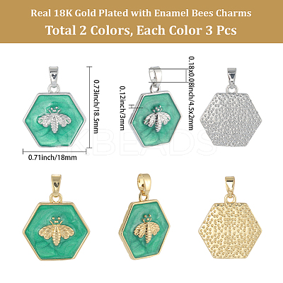 6Pcs 2 Colors Brass Pendants KK-BBC0021-45-1