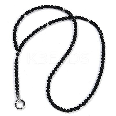 Frosted Glass Round Beaded Y Necklaces NJEW-F331-02P-03-1