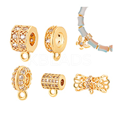 5Pcs 5 Styles Brass Micro Pave Clear Cubic Zirconia Tube Bails KK-PH0012-40-1