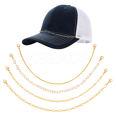 4Pcs 4 Styles Brass Link Baseball Cap Chain AJEW-GO00043-1
