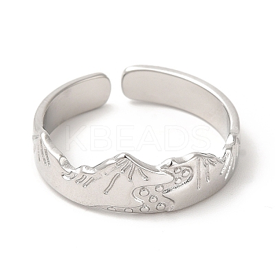 Non-Tarnish 304 Stainless Steel Mountain Open Cuff Ring for Women RJEW-E063-09P-1