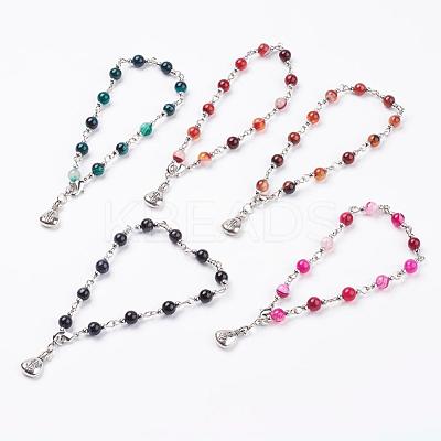 Natural Striped Agate/Banded Agate Anklets AJEW-AN00214-1
