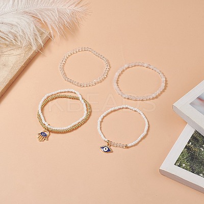 4Pcs 4 Style Natural White Jade & Glass Beaded Stretch Bracelets Set BJEW-JB09227-1