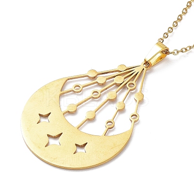 201 Stainless Steel Moon with Star Pendant Necklace with Cable Chains NJEW-Q317-06G-1