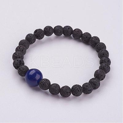 Natural Lava Rock Beaded Stretch Bracelets BJEW-JB02906-1