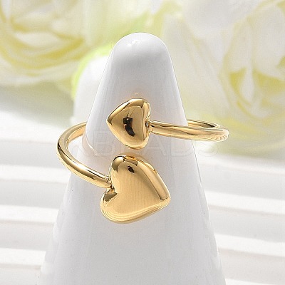 304 Stainless Steel Heart Cuff Rings for Women RJEW-A063-01D-G-1