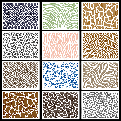 12 Sheets PET Drawing Painting Stencils Templates DIY-WH0430-339-1