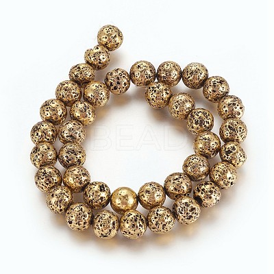 Electroplated Natural Lava Rock Beads Strands G-P400-04AB-1