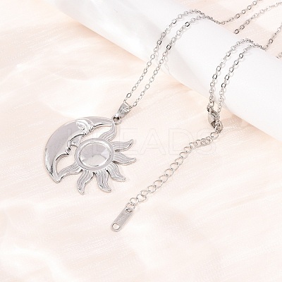 304 Stainless Steel Sun Moon Pendant Cable Chain Necklaces for Men Women NJEW-K308-04D-P-1