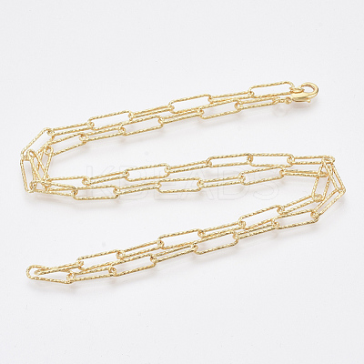 Brass Textured Paperclip Chain Necklace Making MAK-S072-02B-G-1