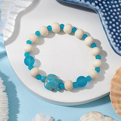 Synthetic Turquoise & Wood & Glass Beaded Stretch Bracelets for Boys Girls BJEW-JB11125-01-1