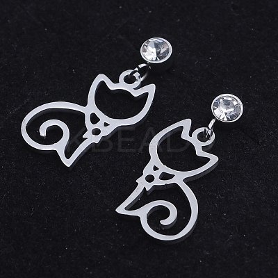 201 Stainless Steel Kitten Dangle Stud Earrings EJEW-T008-JN742-1