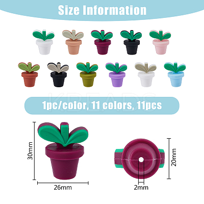 11Pcs 11 Colors Leaf Pot Food Grade Eco-Friendly Silicone Focal Beads SIL-FH0001-09-1