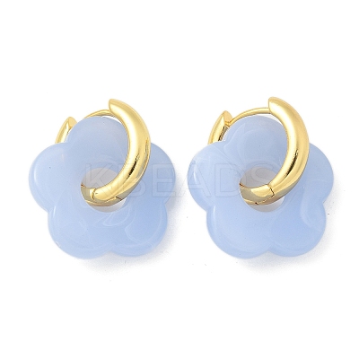 Brass Resin Flower Hoop Earrings for Women EJEW-U038-01G-06-1