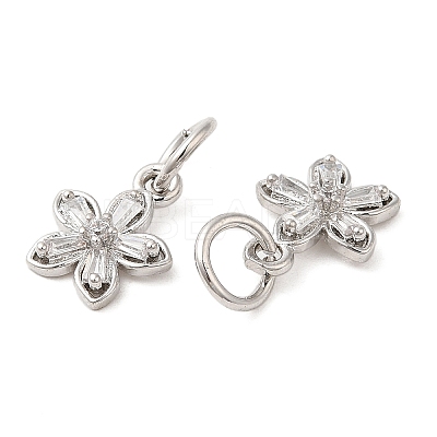 Rack Plating Brass Pave Clear Cubic Zirconia Flower Charms KK-Z026-11P-1