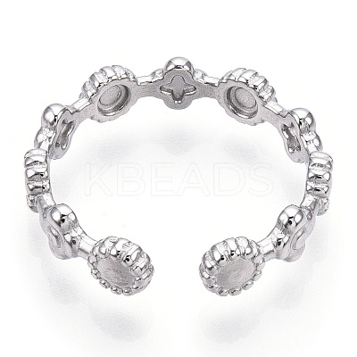 Non-Tarnish 304 Stainless Steel Flower & Flat Round Wrap Open Cuff Ring RJEW-T023-75P-1