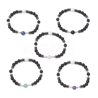 Natural & Synthetic Mixed Gemstone Beaded Stretch Bracelets for Men Women BJEW-JB12601-1