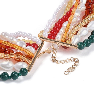 Bohemian Glass Beaded Multi Layered Necklaces for Women NJEW-K384-02A-1
