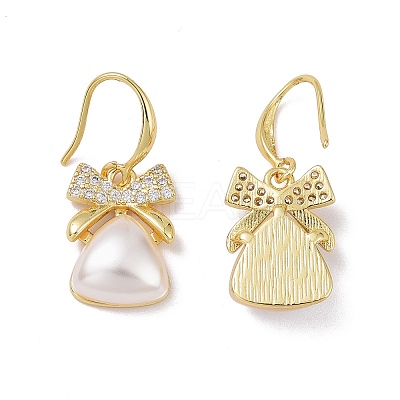 Clear Cubic Zirconia Bowknot with Plastic Pearl Dangle Earrings KK-E033-12G-1
