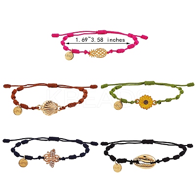Natural Shell & Flower & Pinapple & Shell & Bee Link Bracelets Set BJEW-SW00029-1