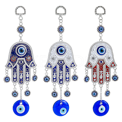 3Pcs 3 Cololrs Bohemian Tribal Metal Pendant with Devil's Eye Design Hand Keychain KEYC-DC0021-28-1