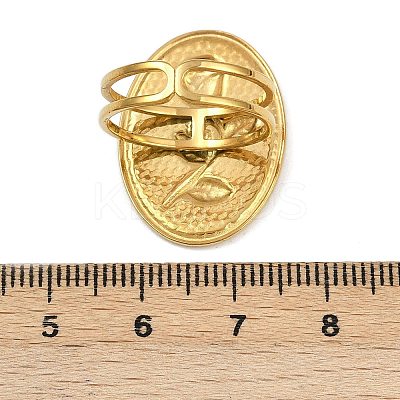 Oval with Rose Pattern 304 Stainless Steel Enamel Finger Rings for Women RJEW-G355-10G-1