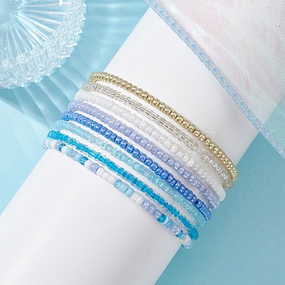 8Pcs 8 Color Glass Seed Beaded Stretch Bracelets Set for Women BJEW-JB09661-02-1
