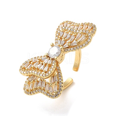 Brass Pave Cubic Zirconia Open Cuff Rings for Women RJEW-M169-04G-1
